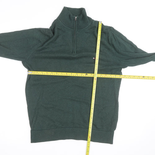 Tommy Hilfiger Men Green High Neck 1/2 Zip Cotton Jumper M