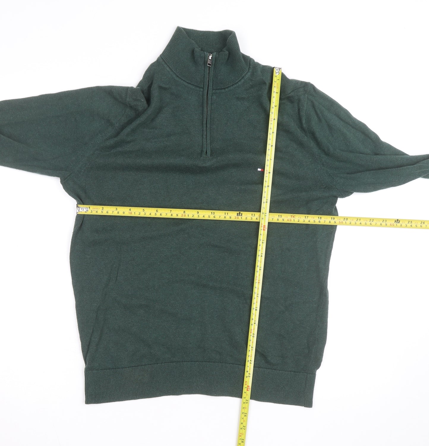 Tommy Hilfiger Men Green High Neck 1/2 Zip Cotton Jumper M