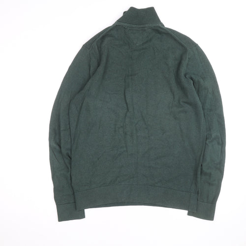 Tommy Hilfiger Men Green High Neck 1/2 Zip Cotton Jumper M