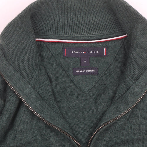 Tommy Hilfiger Men Green High Neck 1/2 Zip Cotton Jumper M