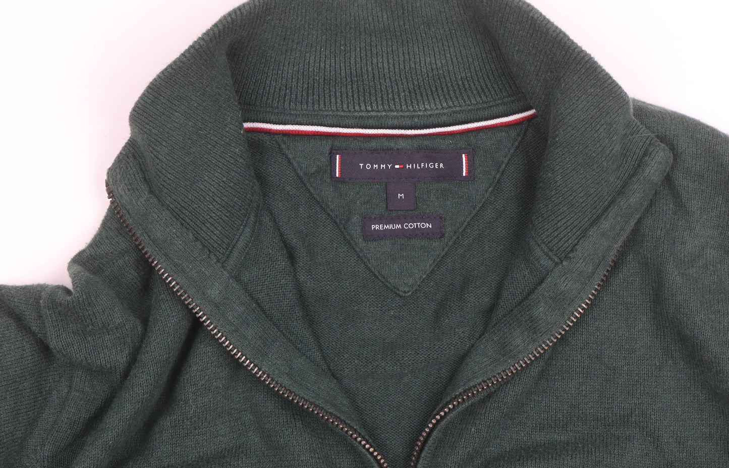 Tommy Hilfiger Men Green High Neck 1/2 Zip Cotton Jumper M