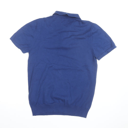 Next Men’s Blue Cotton Silk 1/4 Zip Short Sleeve Polo Shirt Size S