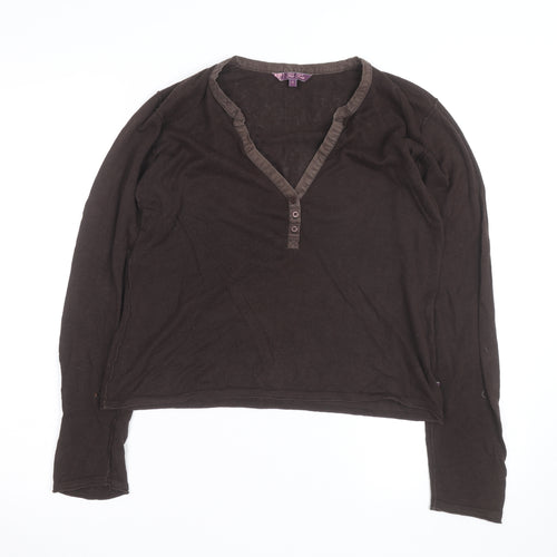 Fat Face Womens Brown Linen Cotton Henley Jumper Size 12
