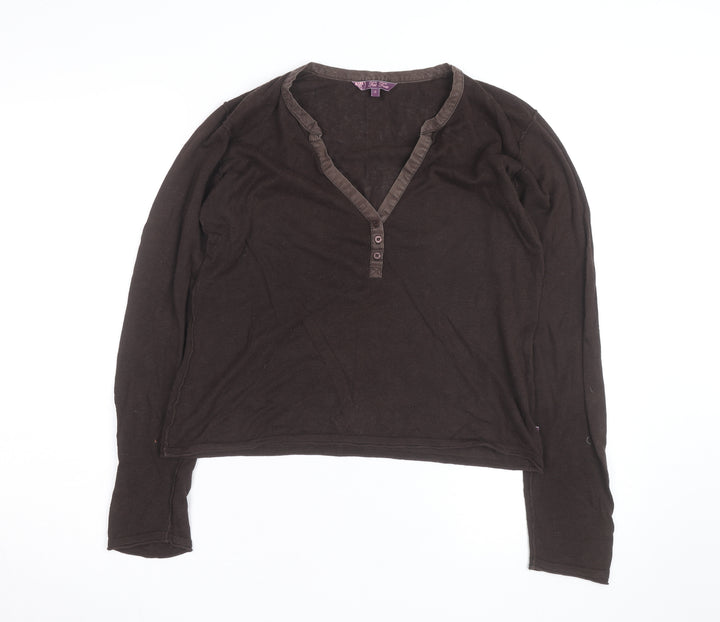 Fat Face Womens Brown Linen Cotton Henley Jumper Size 12