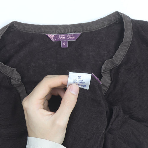Fat Face Womens Brown Linen Cotton Henley Jumper Size 12