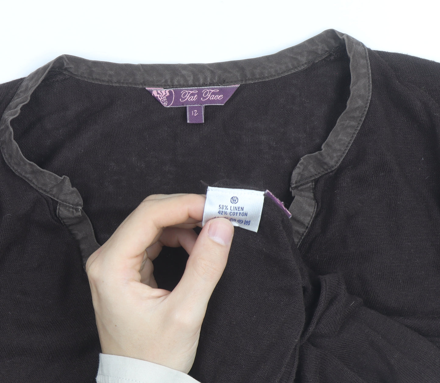 Fat Face Womens Brown Linen Cotton Henley Jumper Size 12