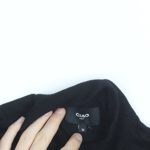 Ciao Italy Men's Black Mock Neck Slim Fit Viscose Knit Jumper M