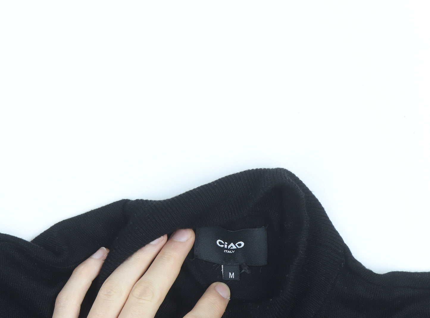 Ciao Italy Men's Black Mock Neck Slim Fit Viscose Knit Jumper M