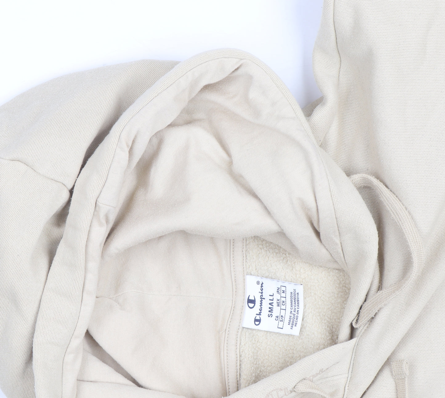 Champion Men's Beige Small Pullover Hoodie Fleece Cotton Blend