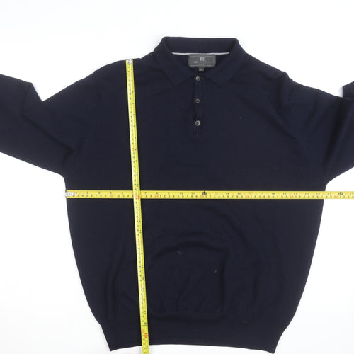 Marks and Spencer Men's Blue Wool Long Sleeve Tailored Fit Polo Shirt XL
