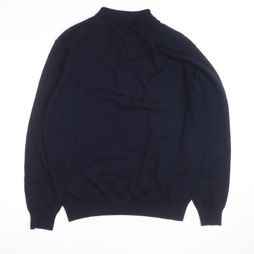 Marks and Spencer Men's Blue Wool Long Sleeve Tailored Fit Polo Shirt XL