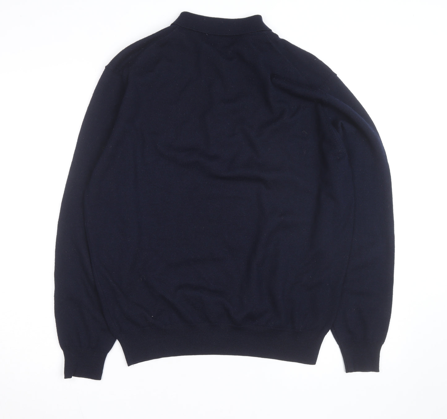 Marks and Spencer Men's Blue Wool Long Sleeve Tailored Fit Polo Shirt XL