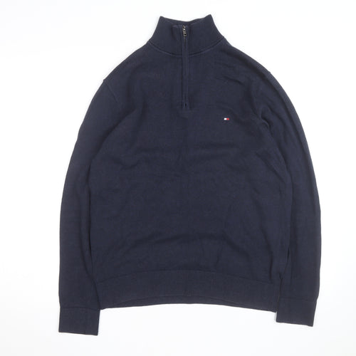 Tommy Hilfiger Men's Blue Cotton Half Zip Jumper Size M