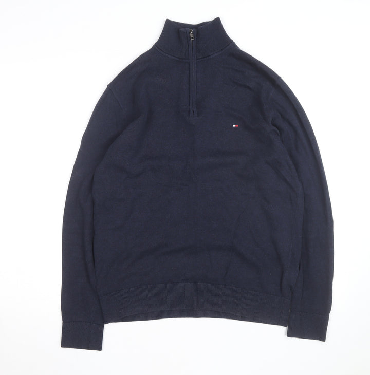 Tommy Hilfiger Men's Blue Cotton Half Zip Jumper Size M