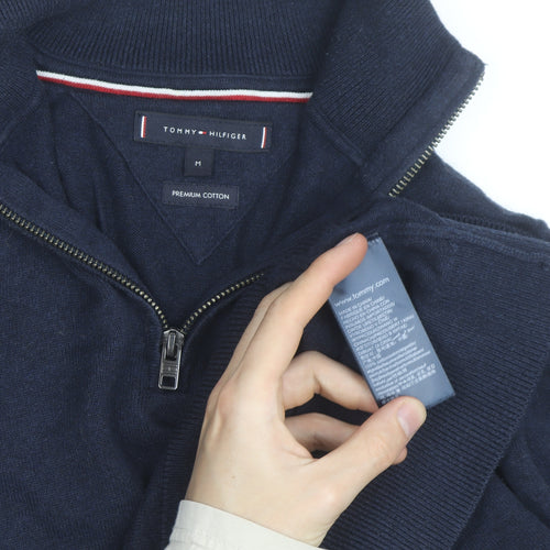 Tommy Hilfiger Men's Blue Cotton Half Zip Jumper Size M