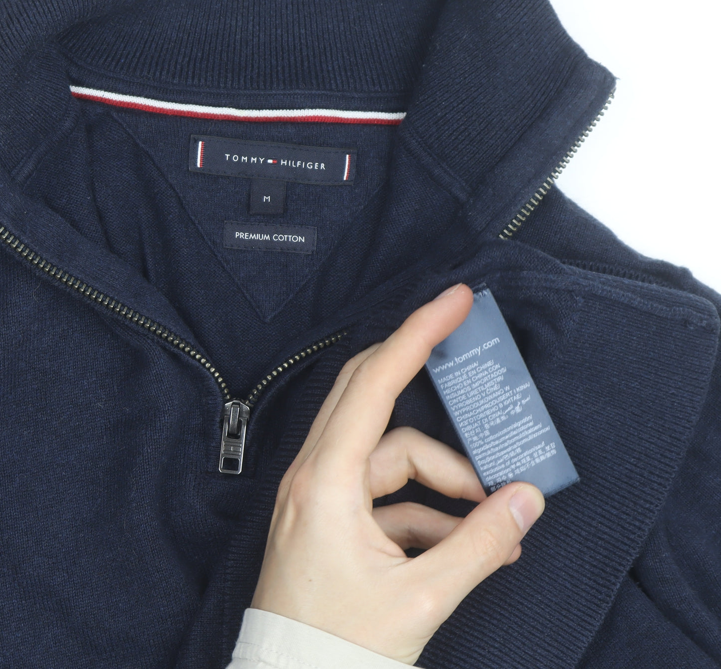 Tommy Hilfiger Men's Blue Cotton Half Zip Jumper Size M