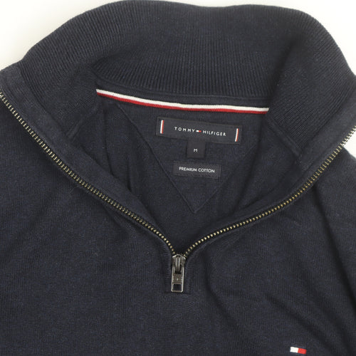 Tommy Hilfiger Men's Blue Cotton Half Zip Jumper Size M