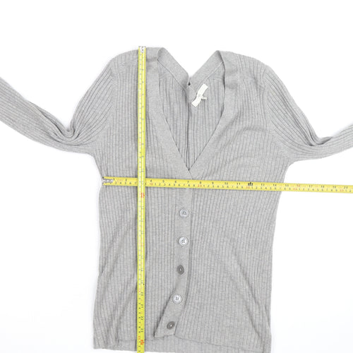 Next Womens Grey V-Neck Ribbed Knit Button Cardigan Size 14