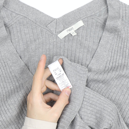 Next Womens Grey V-Neck Ribbed Knit Button Cardigan Size 14