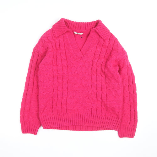 Tu Women’s Pink Cable-Knit V-Neck Pullover Jumper Size 8