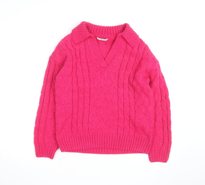 Tu Women’s Pink Cable-Knit V-Neck Pullover Jumper Size 8