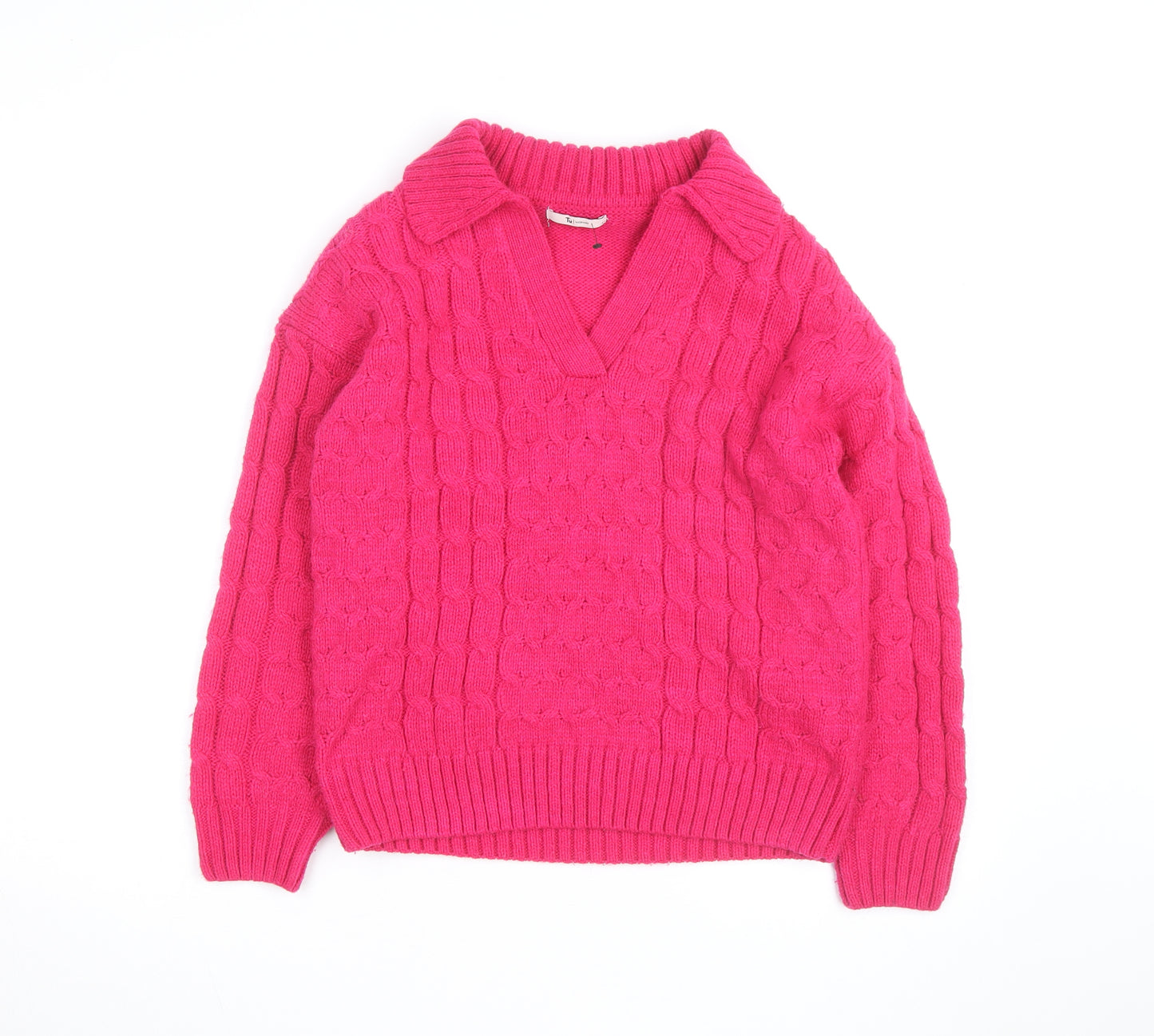 Tu Women’s Pink Cable-Knit V-Neck Pullover Jumper Size 8