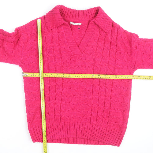 Tu Women’s Pink Cable-Knit V-Neck Pullover Jumper Size 8