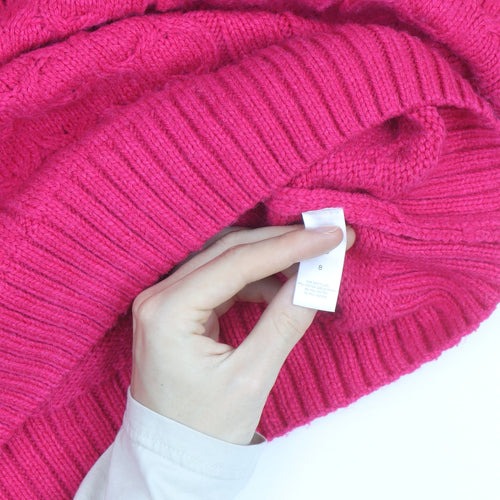 Tu Women’s Pink Cable-Knit V-Neck Pullover Jumper Size 8