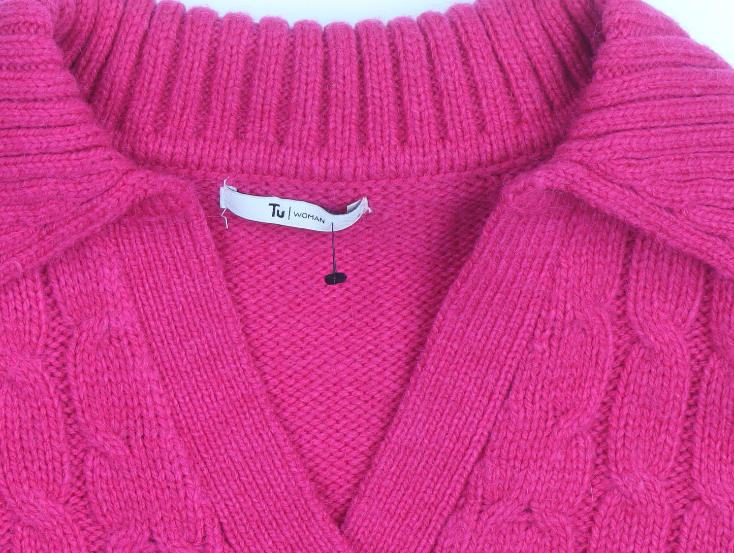 Tu Women’s Pink Cable-Knit V-Neck Pullover Jumper Size 8