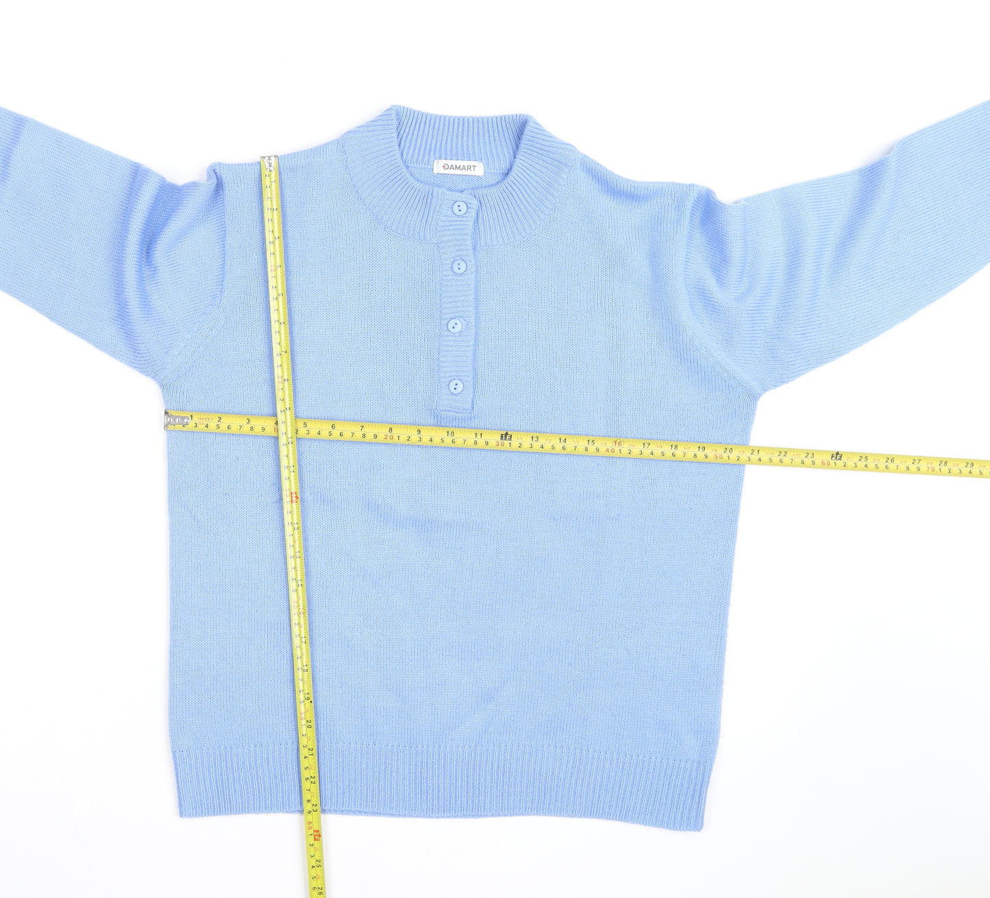 Damart Women Blue Henley Jumper Size 14/16 Acrylic Knit