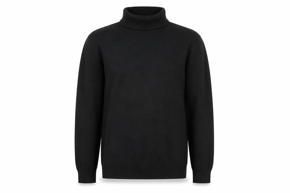 Front view of H&M Men's Black Roll Neck Cotton Knit Jumper, size M