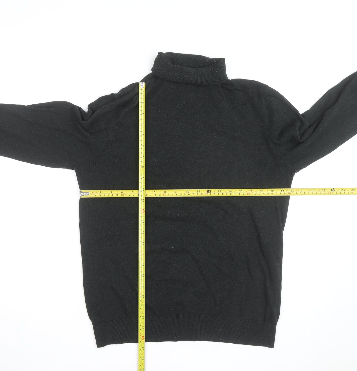 H&M Men's Black Roll Neck Cotton Knit Jumper Size M