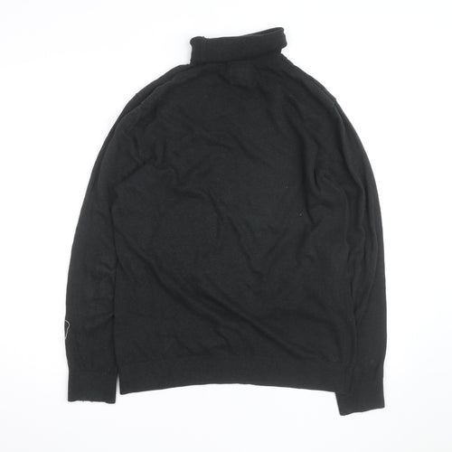H&M Men's Black Roll Neck Cotton Knit Jumper Size M