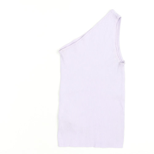 MNG Women Purple One Shoulder Ribbed Knit Tank Top Size S