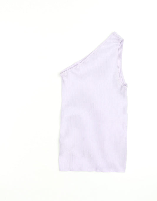 MNG Women Purple One Shoulder Ribbed Knit Tank Top Size S
