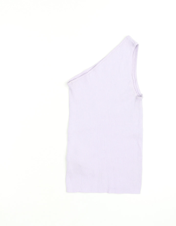MNG Women Purple One Shoulder Ribbed Knit Tank Top Size S