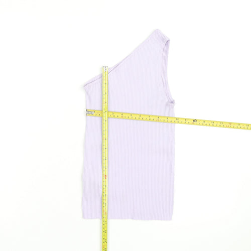 MNG Women Purple One Shoulder Ribbed Knit Tank Top Size S