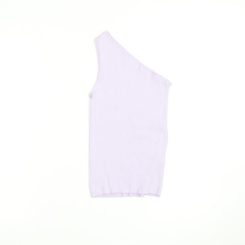 MNG Women Purple One Shoulder Ribbed Knit Tank Top Size S