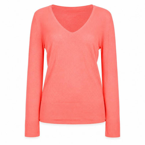 Zara Women Coral V-Neck Lightweight Long Sleeve Pullover Jumper XS