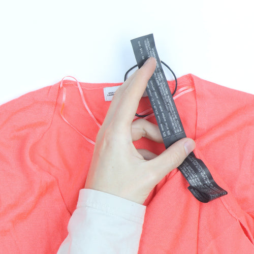 Zara Women Coral V-Neck Lightweight Long Sleeve Pullover Jumper XS