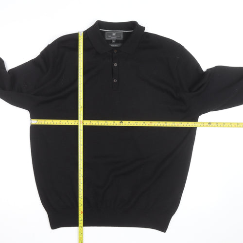 Marks and Spencer Mens Black Merino Wool Long Sleeve Polo XL Classic Fit