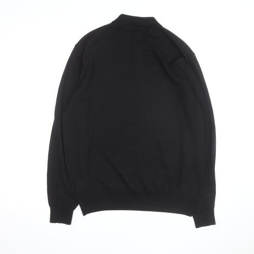 Marks and Spencer Mens Black Merino Wool Long Sleeve Polo XL Classic Fit