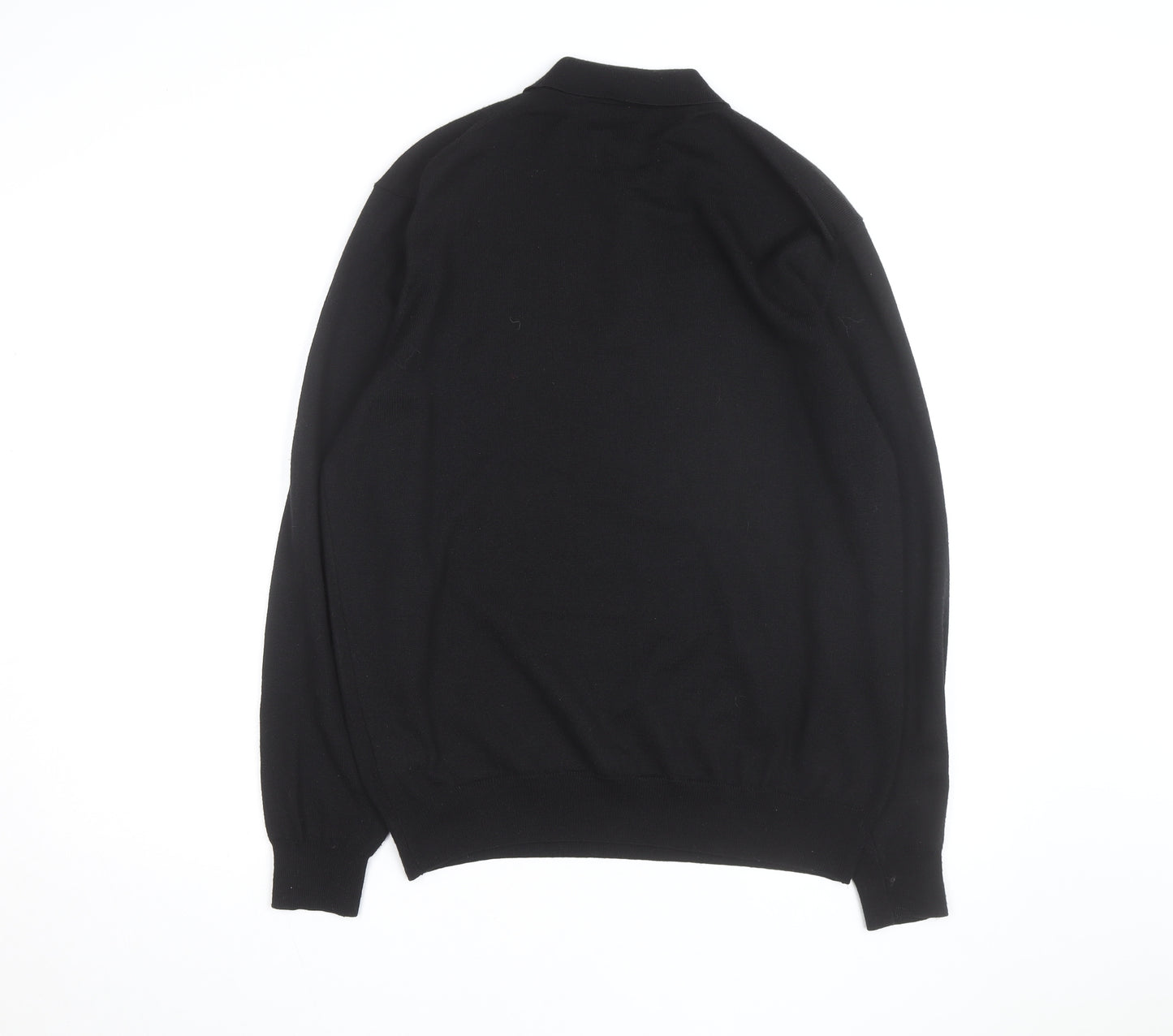 Marks and Spencer Mens Black Merino Wool Long Sleeve Polo XL Classic Fit