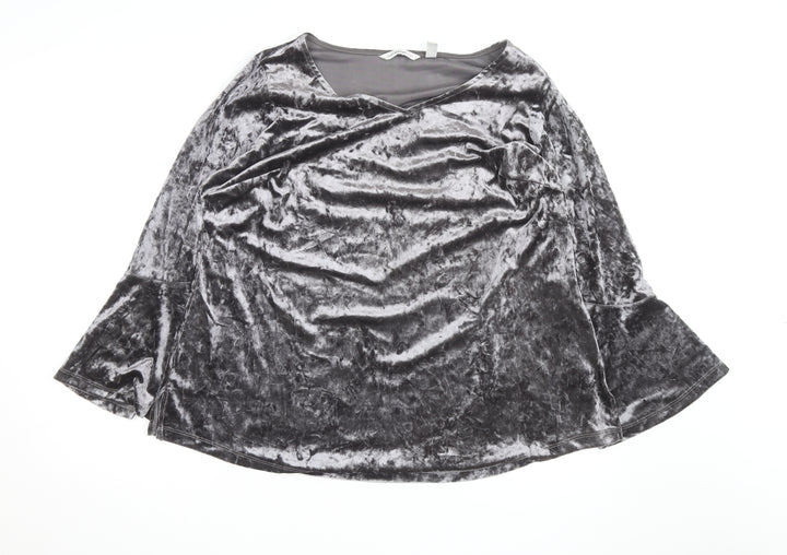 Isaac Mizrahi Live Women's Grey Velvet V-Neck Bell Sleeve 2XL Blouse