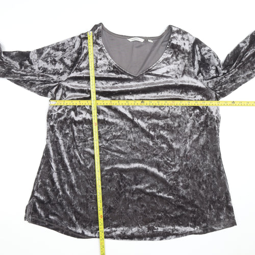 Isaac Mizrahi Live Women's Grey Velvet V-Neck Bell Sleeve 2XL Blouse
