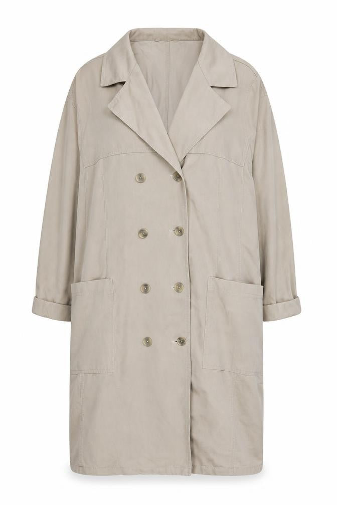 Inchino Women's Beige Long Trench Coat Size M Classic Cotton