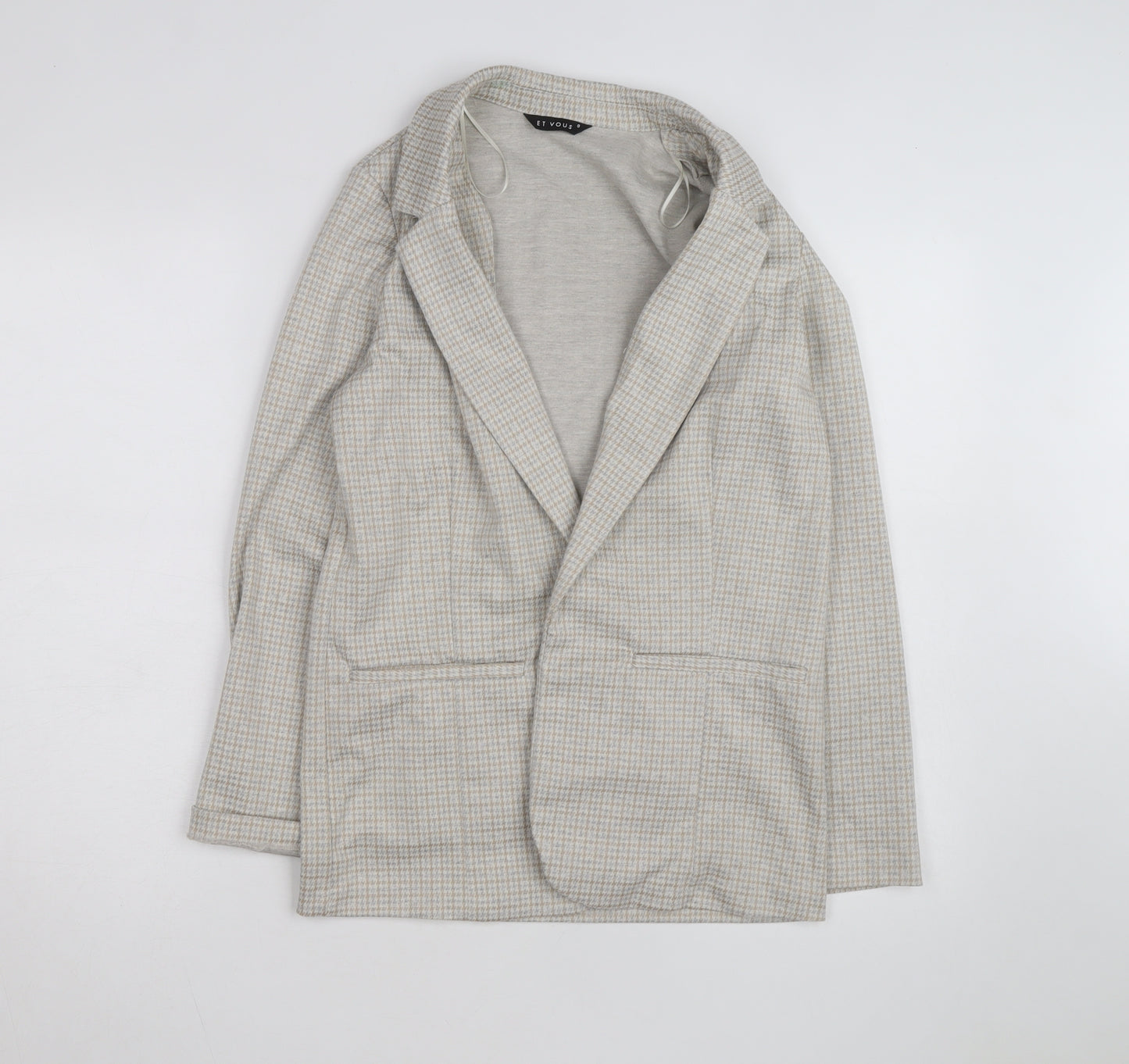 Et Vous Women's Beige Check Blazer Size 8 Classic Mid-Length Jacket