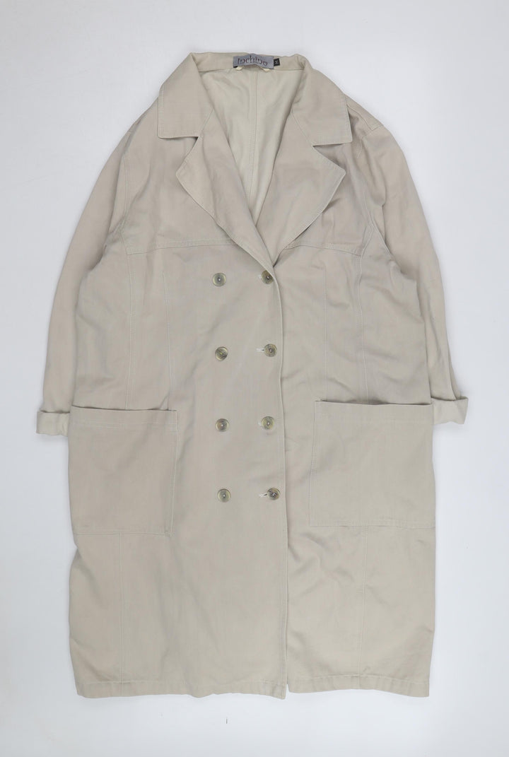 Inchino Women’s Beige Long Trench Coat M Cotton Buttoned