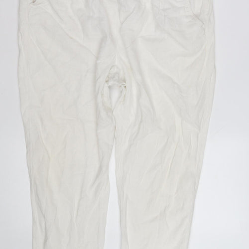 Marks and Spencer Women Ivory Linen Jogger Trousers Size 14