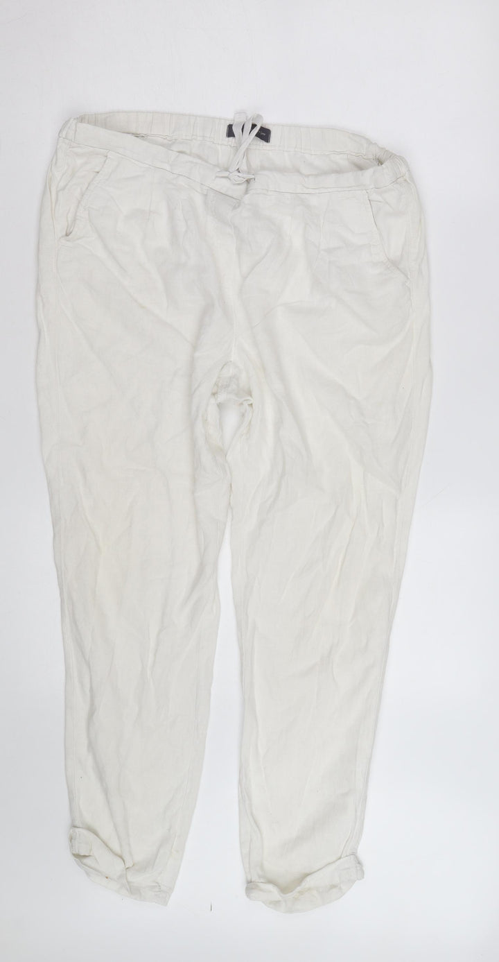 Marks and Spencer Women Ivory Linen Jogger Trousers Size 14